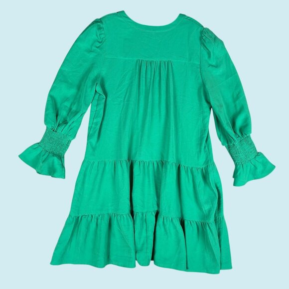 Tuckernuck Pomander Place Dress Large Green V-Neck Kenzo Poplin Ruffle Tiered - Picture 2 of 8